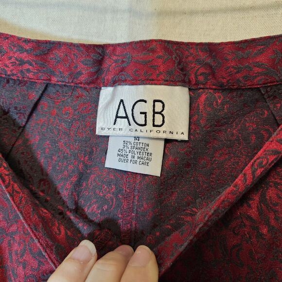 AGB Byer Womens Dress Pant Vintage Size 14 Red Black Brocade Print Shiny Slacks - Picture 2 of 9